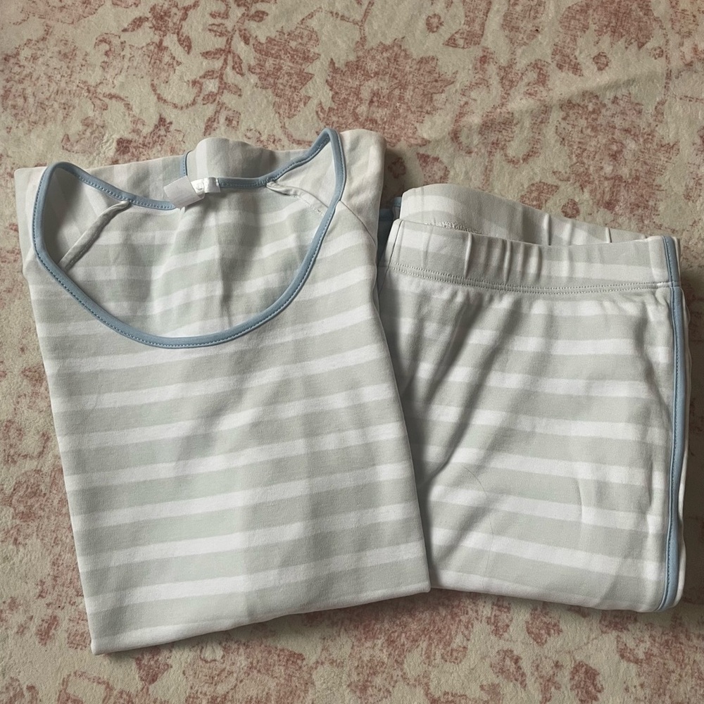 Lake Women's Striped Pajama Set - Light Blue and White